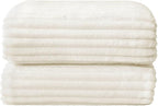BEDELITE Ribbed Jacquard Cream Fleece Throw Blanket - Image 8