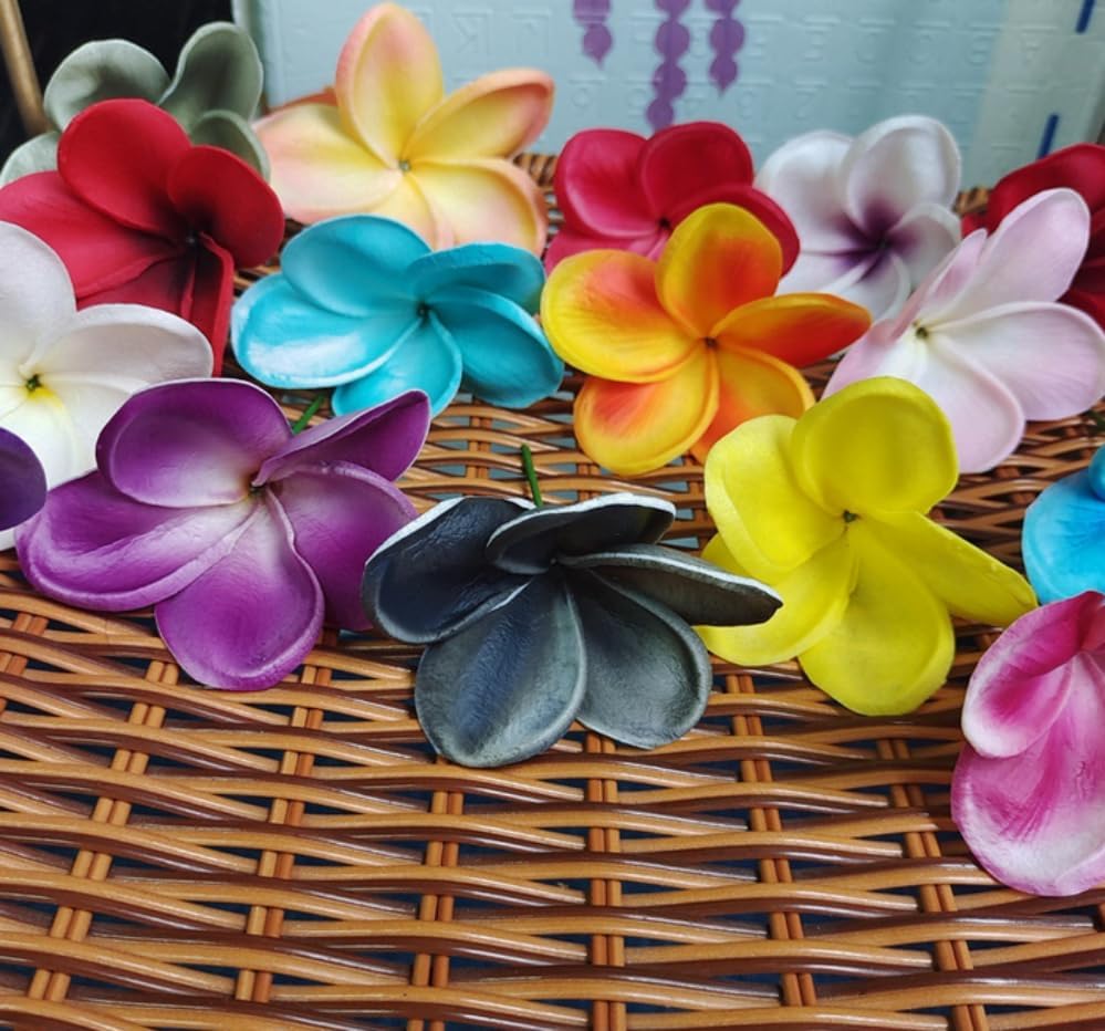 10 pcs Red Hawaiian Plumeria Flowers Artificial -1.5inch Stems - Image 6