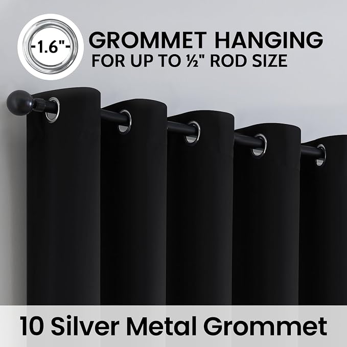 SimpleHome Black 100% Blackout Curtains Room Darkening Living Room 63 Inch | - Image 6