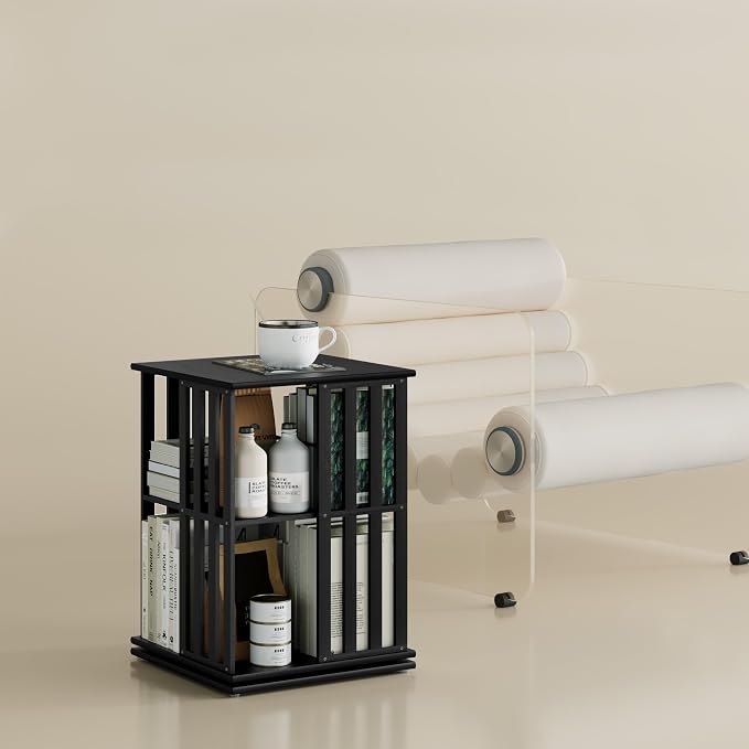 YOWOS Rotating Bookshelf Tower, 360° Display Spinning Bookcase, Bamboo by YOWOS