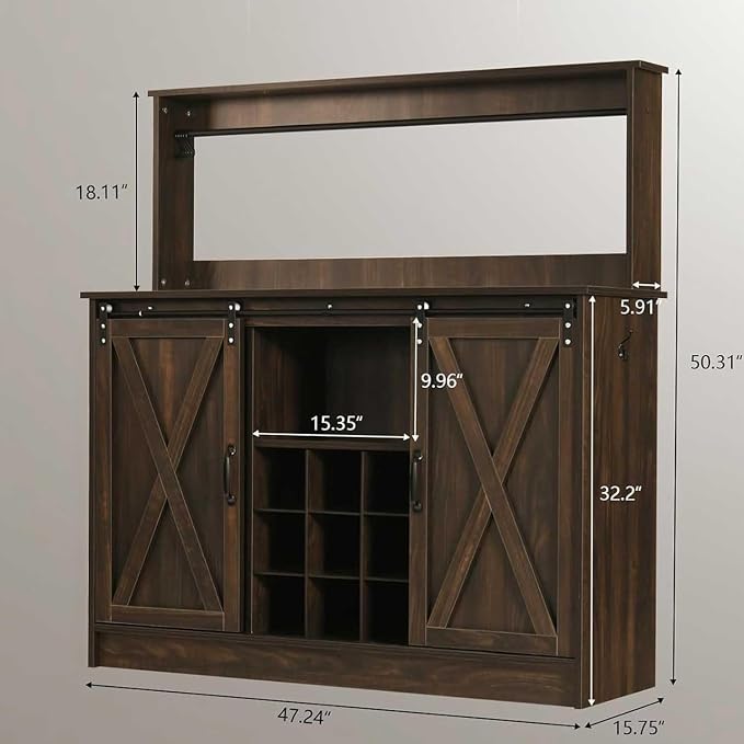 4ever2buy Farmhouse Coffee Bar Cabinet - Image 2