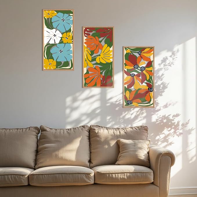 IARTTOP Boho Floral Wood Wall Art Framed 8x16 Inch Set of 3 Minimalist - Image 3