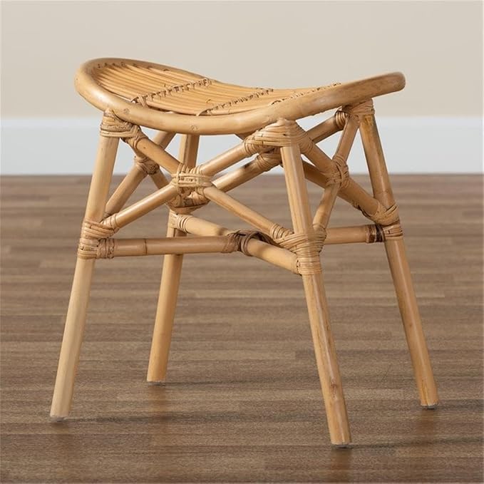 Baxton Studio Elgon Modern Bohemian Natural Brown Rattan Footstool - Image 2