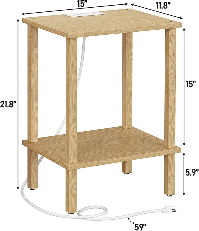 TUTOTAK End Table with Charging Station, Small Side Table with Outlets - Image 3