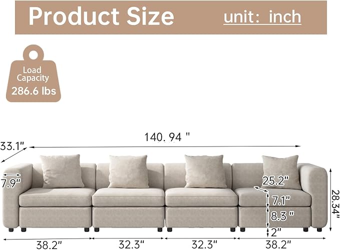 Guyii Modern 140.94" Long Oversized 4-Seat Velvet Sectional Sofa, Convertible - Image 2