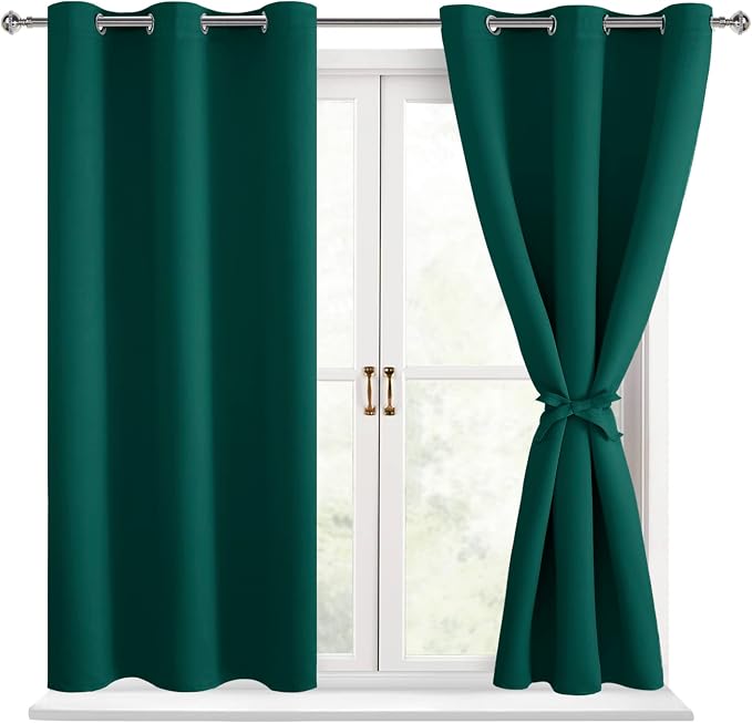 Short Blackout Curtains for Bedroom, Hunter Green, 38 x 45 Inch | Thermal by Hiasan
