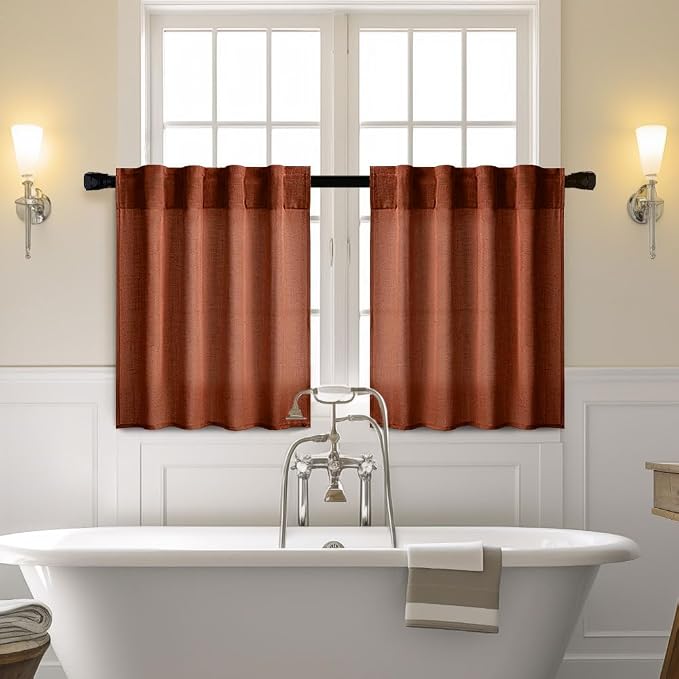 MIULEE Burnt Orange Fall Kitchen Curtain 24 Inches Long 2 Panels Farmhouse | - Image 2