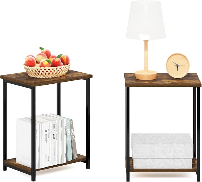 Furinno Simplistic Metal Frame End Table, Amber Pine - Image 4