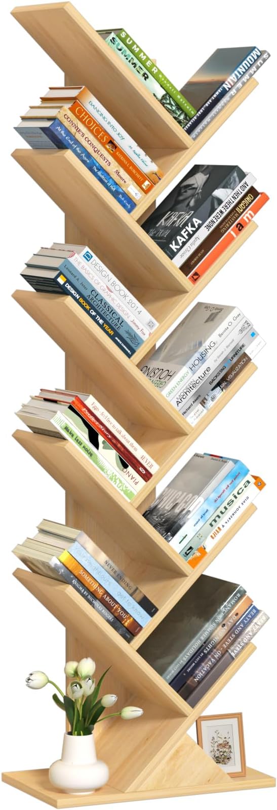 SHEEPAM 10 Tier Tree Book Shelf, Floor Standing Wood Bookshelf - Image 9