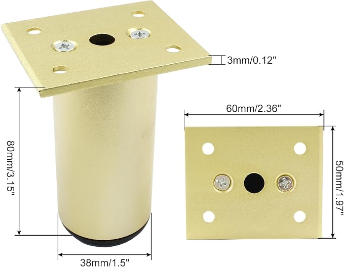 Set of 4 Aluminum Alloy Furniture Legs 3 Inch Height, 1.5 Inch Diameter - Image 2
