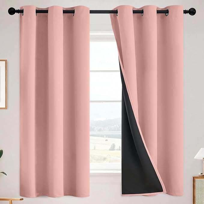 SimpleHome Peach Pink 100% Blackout Curtains Room Darkening Living Room 63 | by SimpleHome