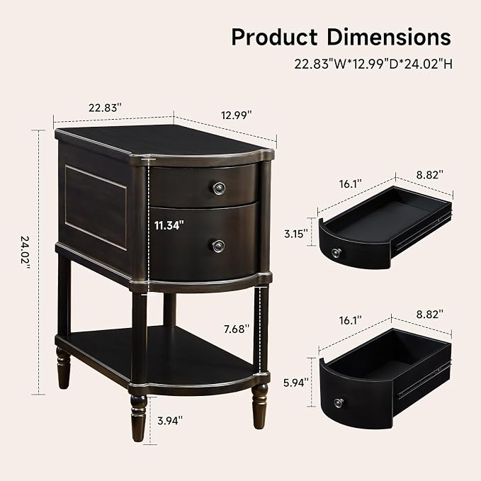 ONBRILL Narrow End Table with Charging Station, Pre-Assembled Nightstand with 2 - Image 2