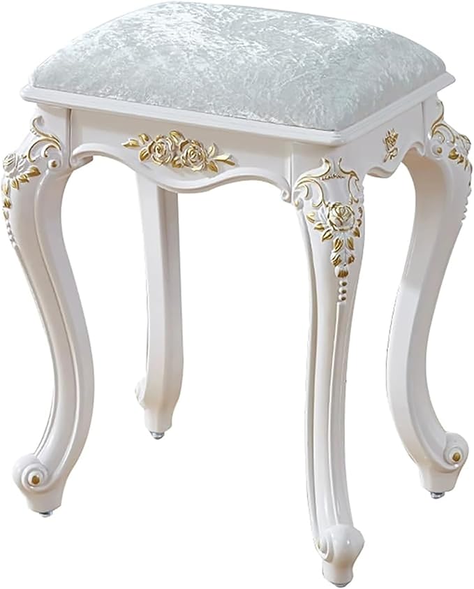 Vintage Vanity Stool, Rectangular & Round Makeup Stool, 17 Inch Sitting Height by Unknown