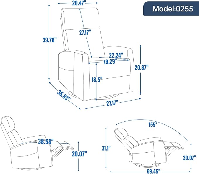 Trustyue Swivel Rocker Recliner Chair, 360° Swivel Recliner - Image 3
