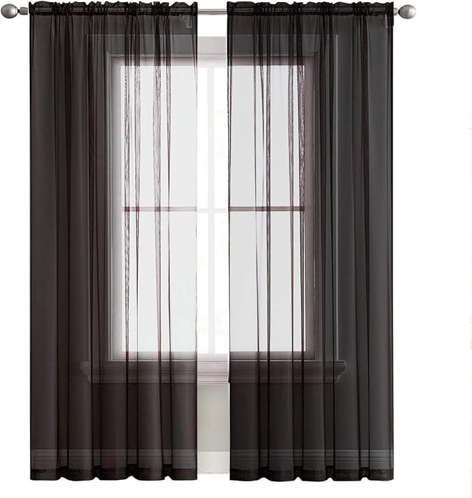 SpaceDresser Black Sheer Curtains 4 Panels Rod Pocket Semi-Sheer Curtain 96 - Image 3