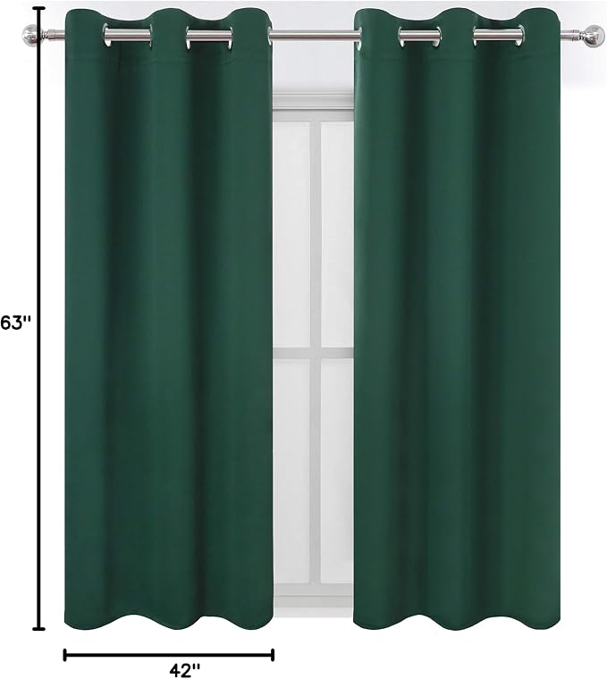 Dark Green Blackout Curtains/42 x 63 Inch/Set of Two Panels Grommet Bedroom - Image 10