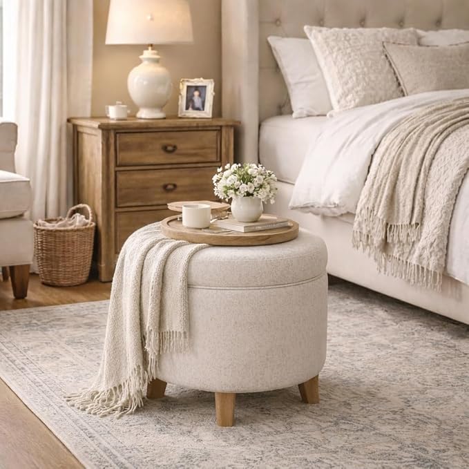 Homepop Home Decor | Upholstered Round Storage Ottoman | Ottoman - Image 4