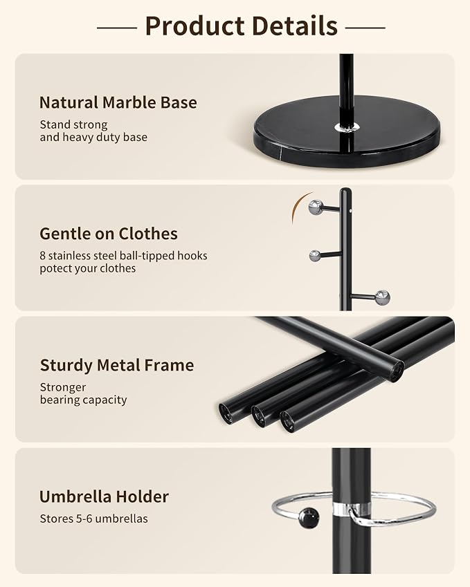 ZOZOE Metal Coat Rack Stand, Modern Coat Rack Freestanding - Image 2