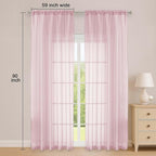 Blush Sheer Curtain 90 Inches Long 2 Panels Set, Solid Filmy Drapes - Image 2