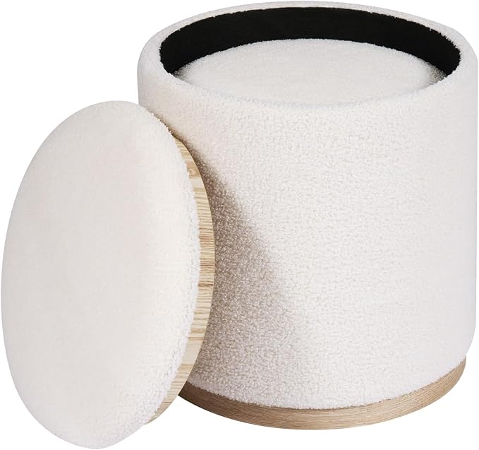 PINPLUS Round Ottoman with Storage Set of 2, Vanity Stool with Tray Storage - Image 6