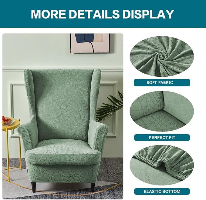 KRFOONN Stretch Wing Chair Slipcovers Jacquard 2 Piece Wingback Chair Covers - Image 3