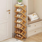 Foldable Shoe Rack, Bamboo Vertical Shoe Organizer Tall - Image 2
