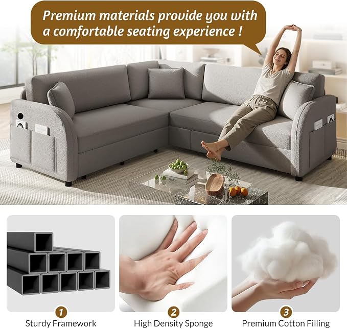 Queen Size Sleeper Sofas Convertible Couches, L Shaped Sectional Couch - Image 8