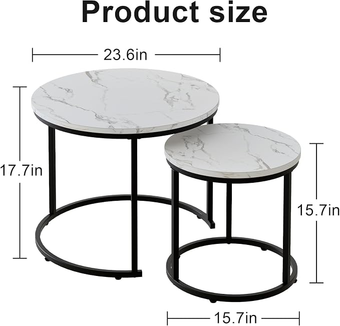 aboxoo Round Nesting Coffee Table Side Table Set of 2 End Tables - Image 3