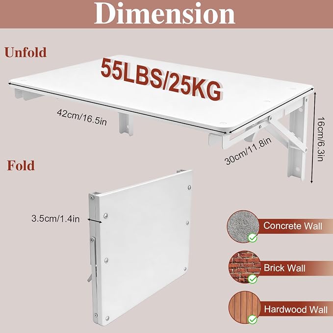 Folding Shelf Wall Mounted for Small Space, Home Office Floating Fold Down Desk - Image 3
