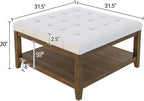 ABHENG 31.5” Large Square Storage Ottoman, Upholstery Solid Rubberwood Coffee - Image 2