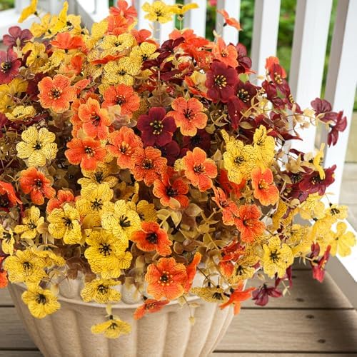 ATTGREAT Artificial Fall Flowers Outdoors UV Resistant Fake Mums Bulk Outside Faux Mums Plants Decorations for Home Garden Porch Hanging Planter Autumn Decor, 24 Bundles (Mix Orange Yellow Fall Red) - Image 6