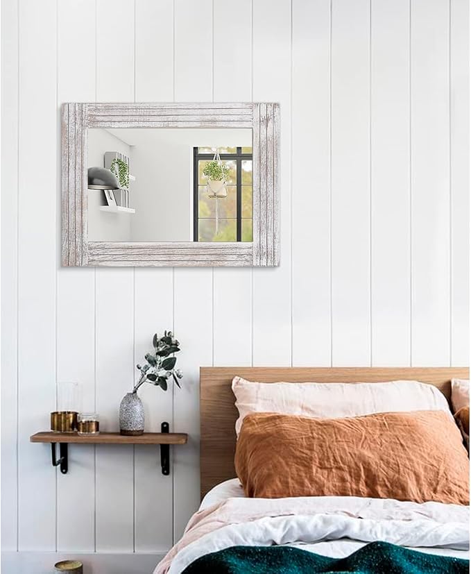 Mirrors for Wall Rustic Wooden Frame Rectangle Mirror Vintage Hanging Mirror - Image 5