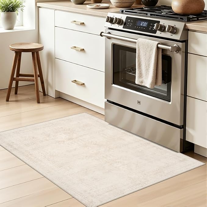 Washable Area Rugs 2x3: Neutral Living Room Bedroom Carpet Beige | Vintage Boho - Image 3