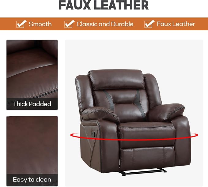 EBELLO Faux Leather Manual Recliner Chair, Modern Design Single Reclining Sofa - Image 5