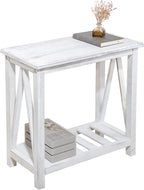 Farmhouse Narrow End Table Wooden Rustic White Side Tables by FEUFOAM