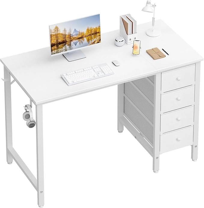 Lufeiya Small White Desk with Drawers by LUFEIYA