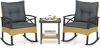 Tangkula 3 Pieces Outdoor Rocking Chairs Set, Rattan Heavy Duty Cushioned by TANGKULA