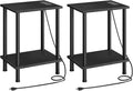 HOOBRO Side Table with Charging Station, Nightstand with 2-Layer Storage Shelves by HOOBRO