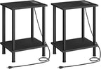 HOOBRO Side Table with Charging Station, Nightstand with 2-Layer Storage Shelves by HOOBRO