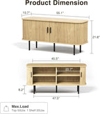55''W Natural Storage Cabinet, Media Console, Tambour TV Stand, Television - Image 2