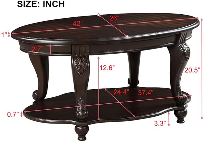 Oval Wood Coffee Table for Living Room, 2-Tier Solid Wood Coffee Table - Image 3