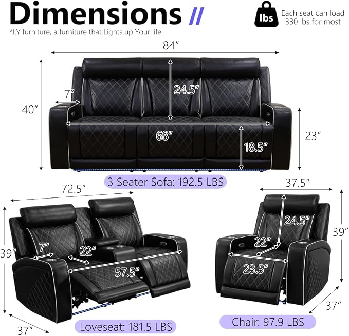 Power Recliner Sofa Couch, Living Room Furniture Sets, Breathing Leather - Image 2
