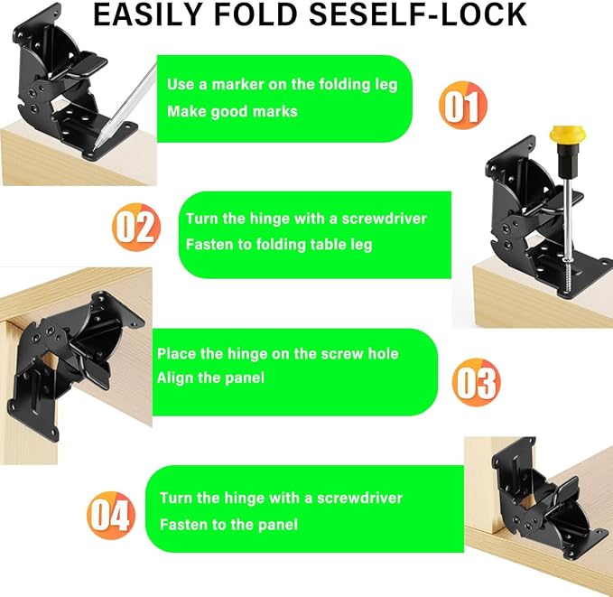 4 Pack Folding Brackets 0°-90°-180°, Heavy-Duty Self-Lock Hinge - Image 4