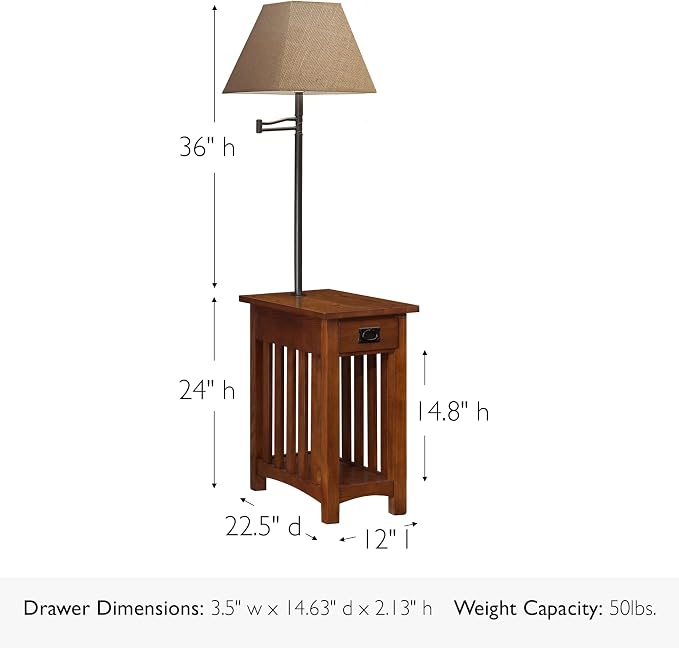 Leick Home Mission End Table, Solid Wood, Built-In-Lamp, 1 Drawer, Bottom - Image 3