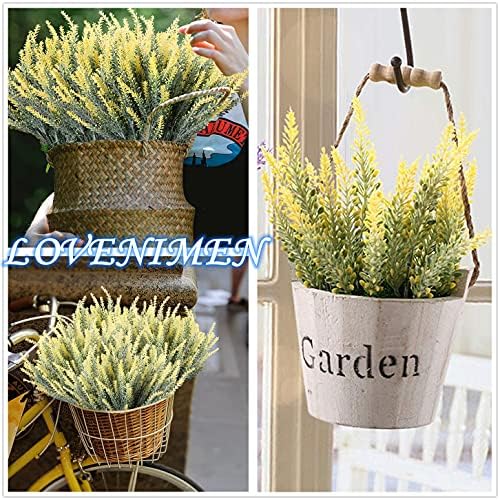 Artificial Lavender Yellow 4 Bundles, Lifelike Faux Flowers Foliage Leaves Plant for Wedding Bouquets, Outside Hanging Planter, Farmhouse Indoor Outdoor Patio Home Decor - Image 6