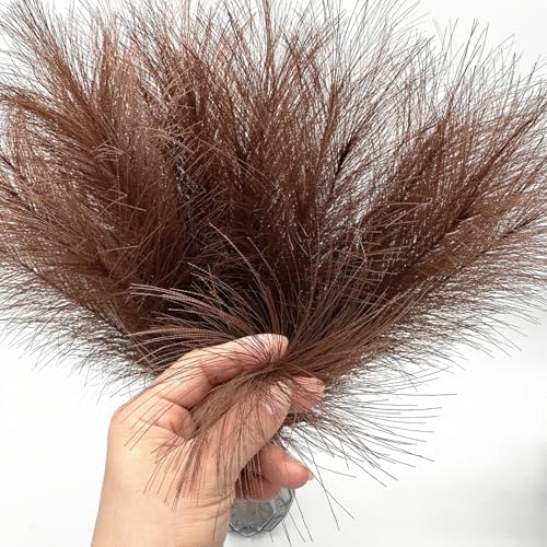 Faux Pampas Grass Artificial Fluffy Flowers Brown - 17 Inch 30 Stems, Vase Filler Plant Wedding Home Decor Fake Pampas Grass Stem Floral Plants for Wedding Party Christmas DIY Boho Decorations Coffee - Image 4