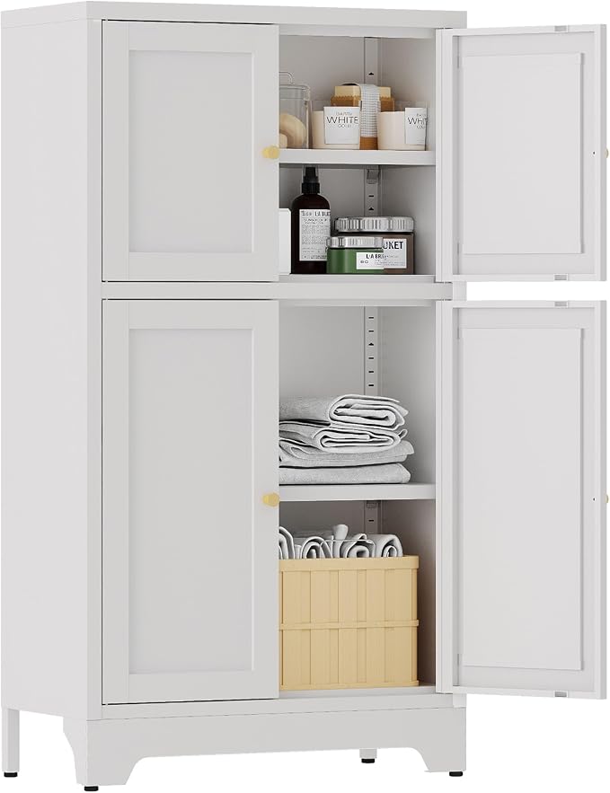 YAUWOH White Bathroom Floor Cabinet, Metal Storage Cabinet by YAUWOHFactoryOutletsColorfulMetalFurniture