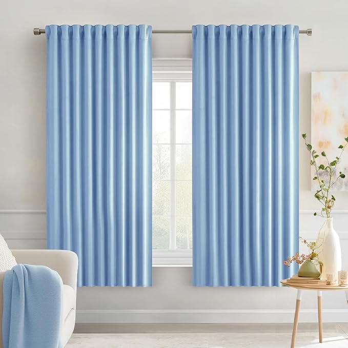 MIULEE Sky Blue Back Tab Blackout Curtains 52x63 Inches Long 2 Panels Set | Rod by MIULEE