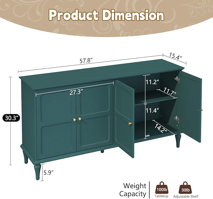 ARTPOWER 58'' Mid-Century Modern Buffet Storage Cabinet - Image 8