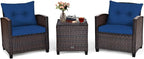 COSTWAY 3PCS Patio Furniture Set, PE Rattan Wicker Sofa w/Washable Cushion and by COSTWAY